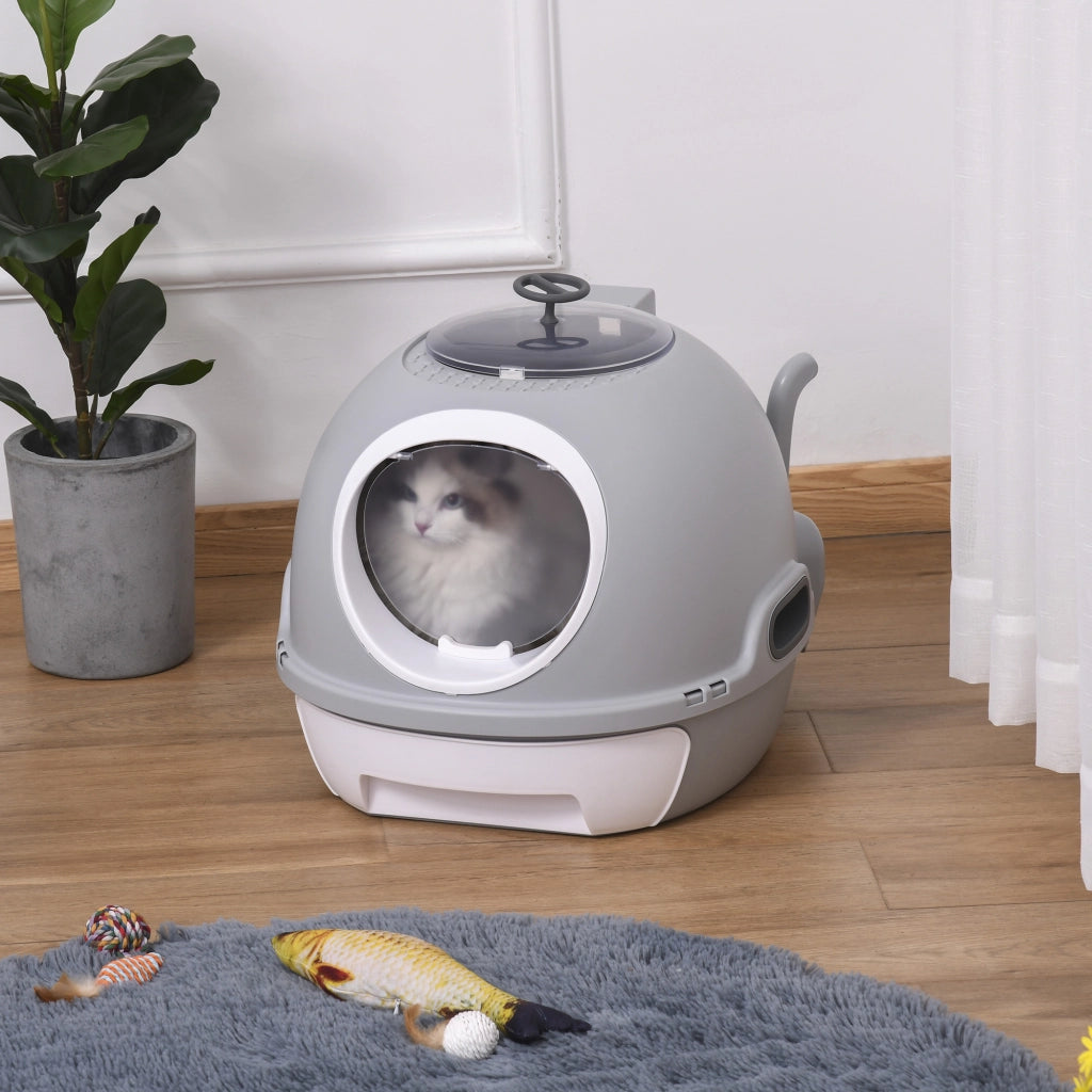 Casetta per Lettiera Gatti Portatile ¨C zephmum ¨C Grigio con Ante e Tiroio