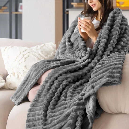 Canapa a Felpa a Quadri - Grigio Scuro e Sovraccoperta - 130x150 cm