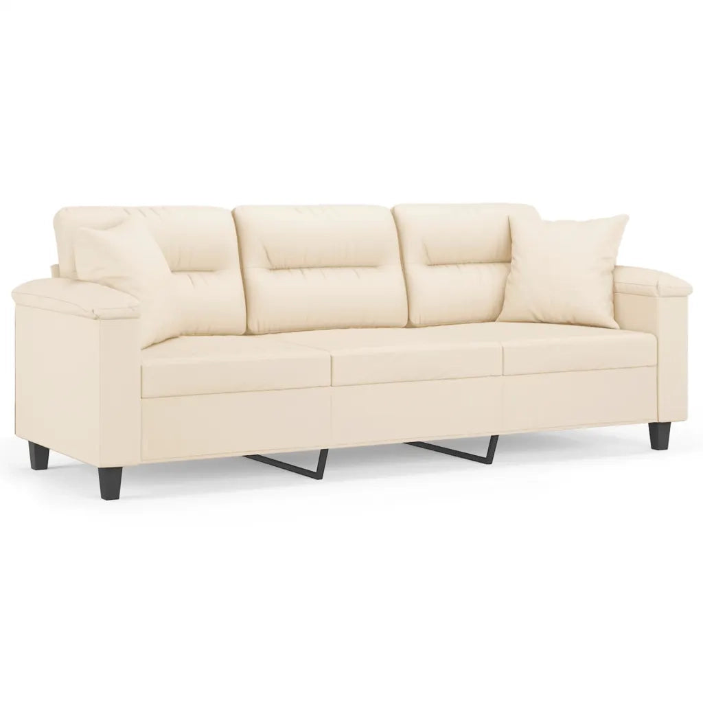 Divano a 3 Posti con Cuscini Beige 180 cm Tessuto Microfibra 3200982