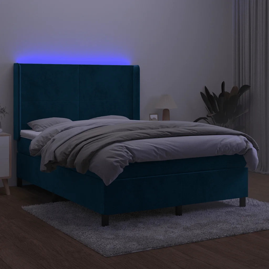 Letto a Molle con Materasso e LED Blu Scuro 140x190 cm 3139443