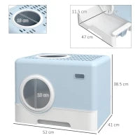 Lettiera per Gatti Coperta con Paletta, Vassoio Estraibile, Ingresso Frontale e Uscita Superiore 52x41x38,5 cm Blu