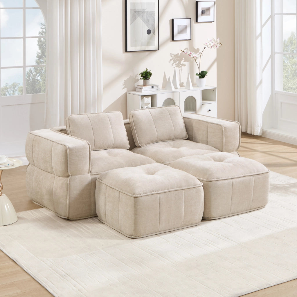 Divano modulare in poliestere beige; 198 × 162 × 67 cm