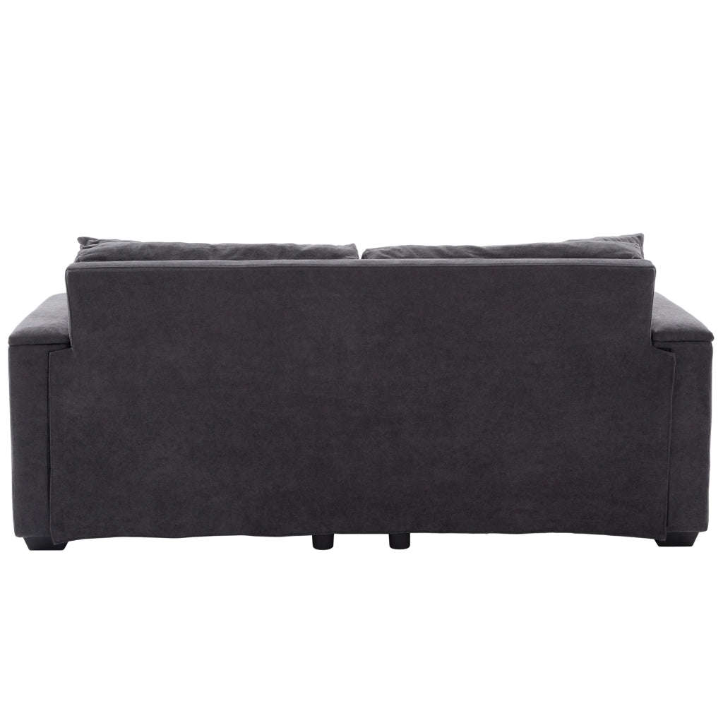Divano 2 posti con vano contenitore e tasche laterali in chenille grigio scuro