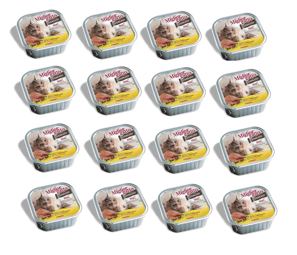 SET 16 CONFEZIONI MIGLIOR GATTO STERILIZED PATE' CON POLLO E PROSCIUTTO 100 GR