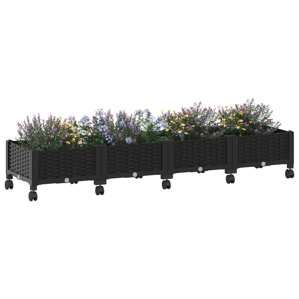 Vaso da Giardino con Ruote Nero 160 x 40 x 29 cm PP 3423129