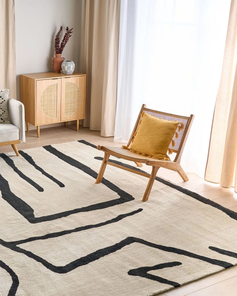 Tappeto Beige Nero Poliestere 300 x 400 cm Motivo astratto geometrico a tinta unita Tappeto da salotto moderno e minimalista