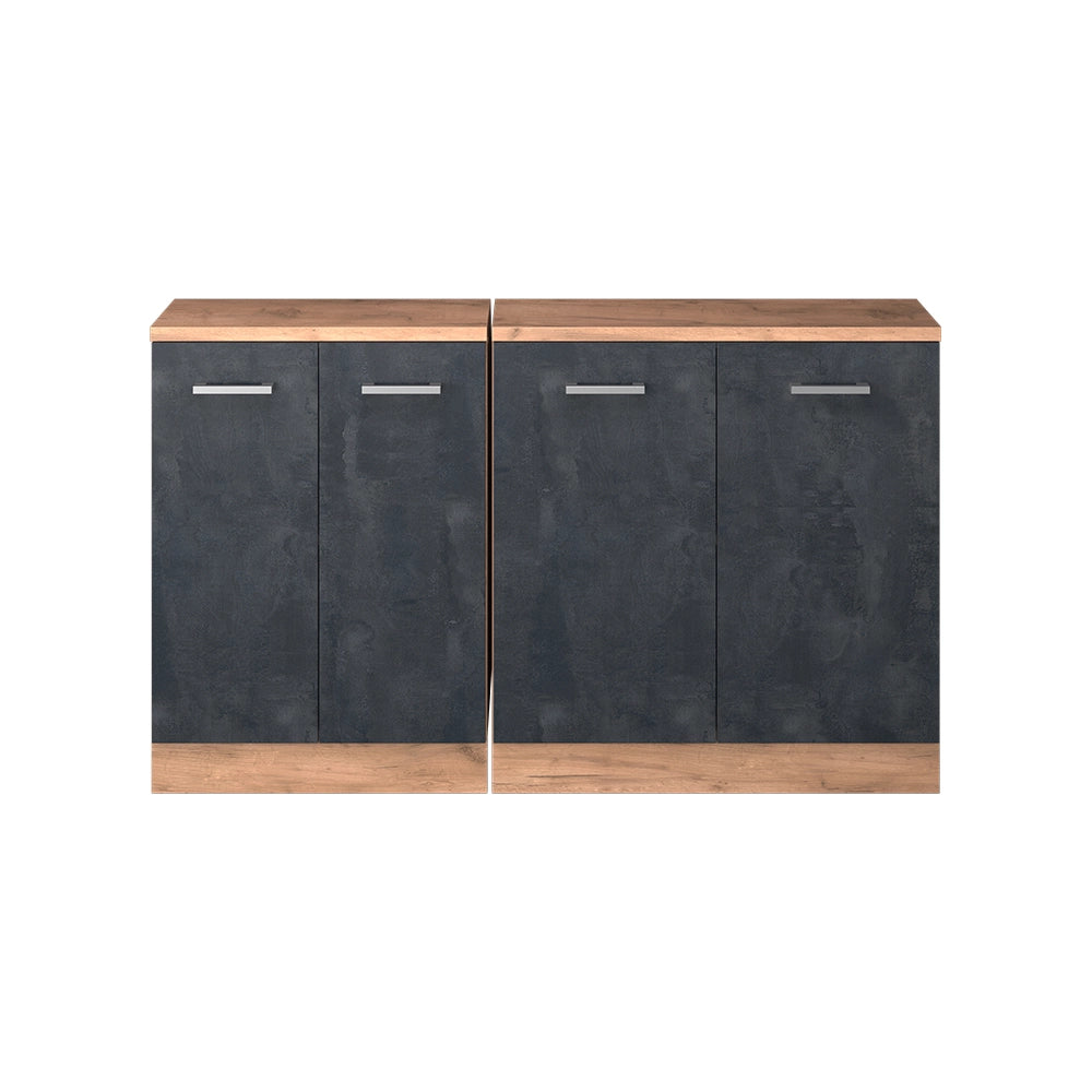 Set di mobili sottotetto Rion Calce nera/Rovere dorato 140 cm Set di 2 carcasse armadio profondità 60 cm Vicco