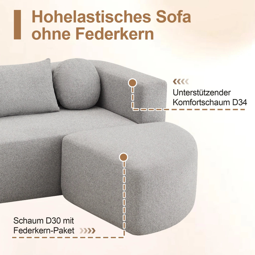 Divano modulare letto in ciniglia con funzione letto e imbottitura soffice senza montaggio grigio 292 × 165 × 68 cm
