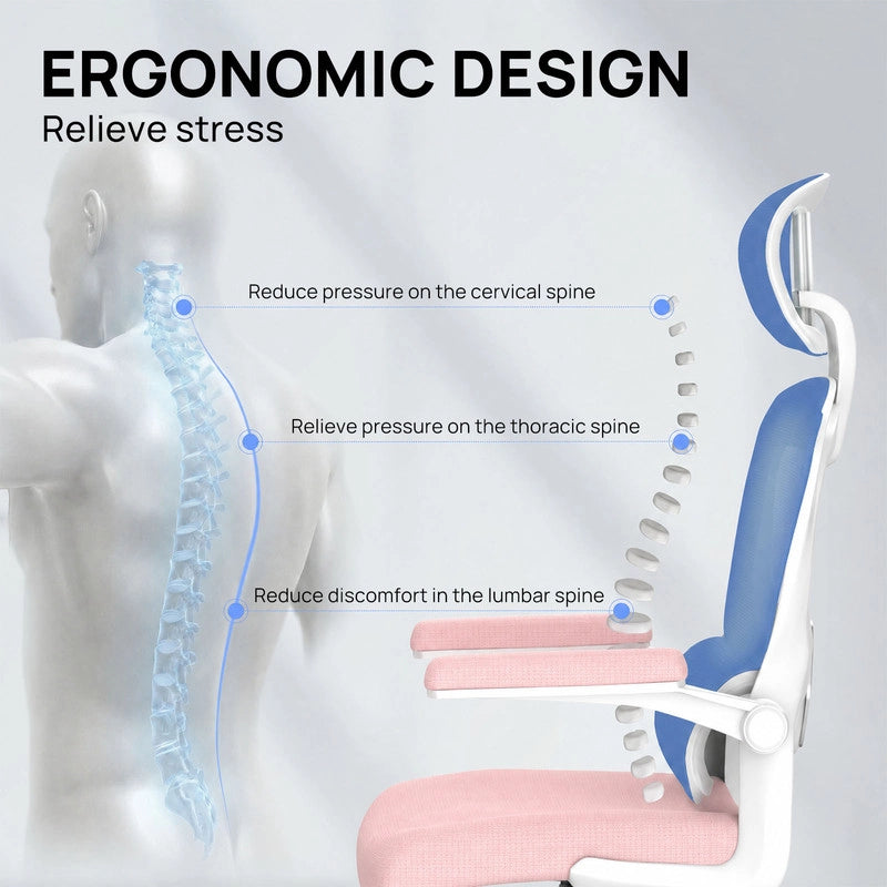 Sedia da ufficio ergonomica - Poltrona HAMLODY - con braccioli pieghevoli a 90° - Supporto lombare - Regolabile in altezza Rosa