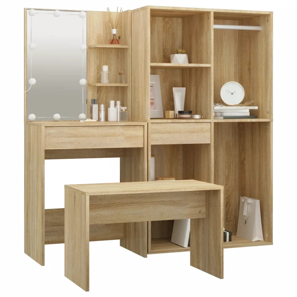Set Tavolo da Toeletta con LED Rovere Sonoma Legno Multistrato 3114101