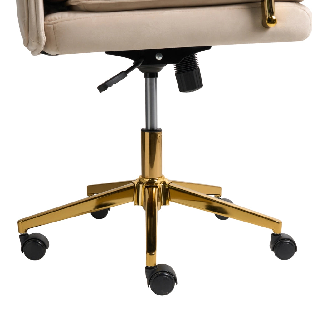 Sedia da ufficio in velluto beige con base in metallo dorato sedia da scrivania girevole regolabile in altezza