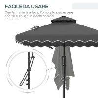 Ombrellone a Sbalzo con Doppio Tetto, Apertura a Manovella e Base a Croce, 2.5x2.5m, Grigio
