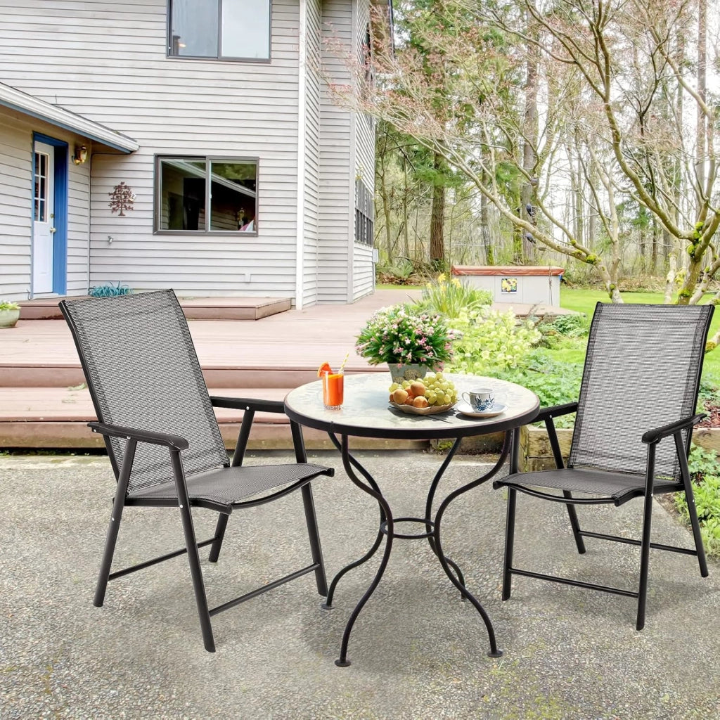 Set di 2 Sedie da Giardino Pieghevoli con Schienale Alto, Sedie da Esterno in Tessuto e Metallo, Carico 150 kg, Poltrona da Balcone, Terrazza, Sala da Pranzo, Cortile (Grigio)
