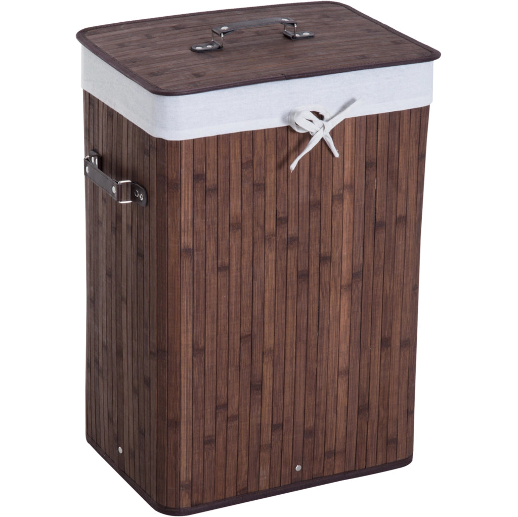 Cesto portabiancheria pieghevole in bambù con coperchio 72L, 40x30x60 cm, marrone scuro