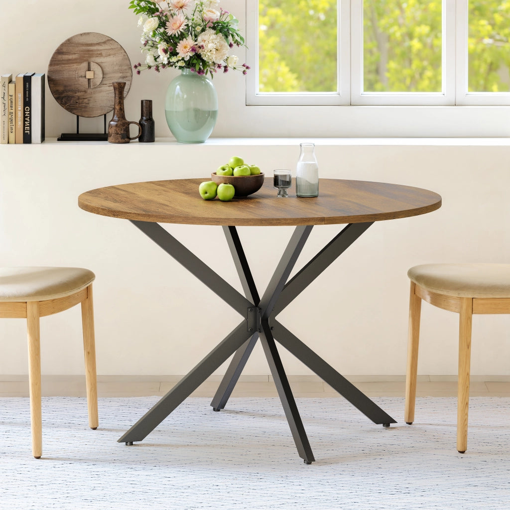 Tavolo da pranzo rotondo con base a X e piedini regolabili per cucina in truciolare e ferro 120 cm