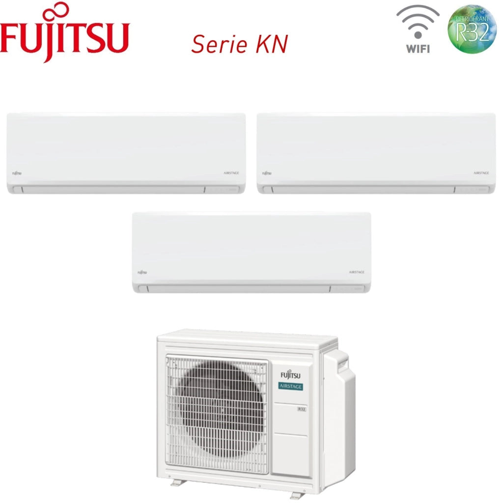 Condizionatore Fujitsu Trial Split Inverter KN AIRSTAGE 7+9+9 con AOEG24KBCA3 R-32 Wi-Fi Integrato