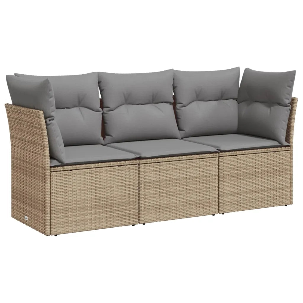 Set Divano da Giardino 3 pz con Cuscini Beige in Polyrattan 3217209
