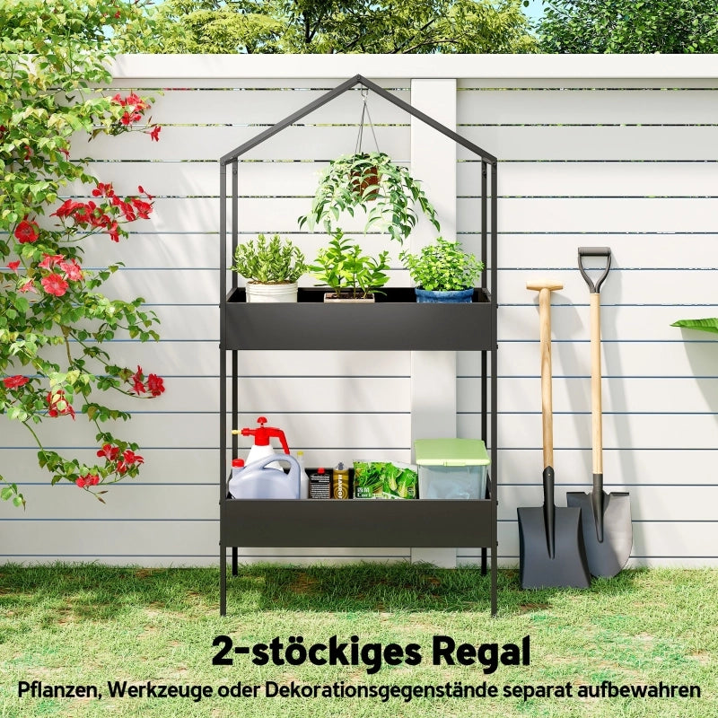 PORTAFIORI a 2 livelli 75x35x150 cm metallo nero con ganci