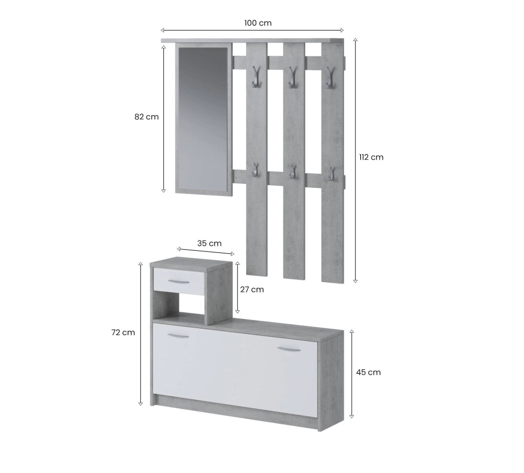 Garolfo, Mobile da Ingresso Specchio Incluso, 25.5x100x190h cm Bianco