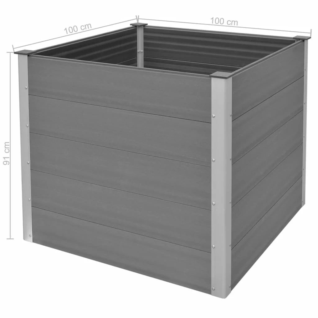 Fioriera rialzata per piante e fiori giardino WPC 100 x 100 x 91 cm grigio 02_0001236