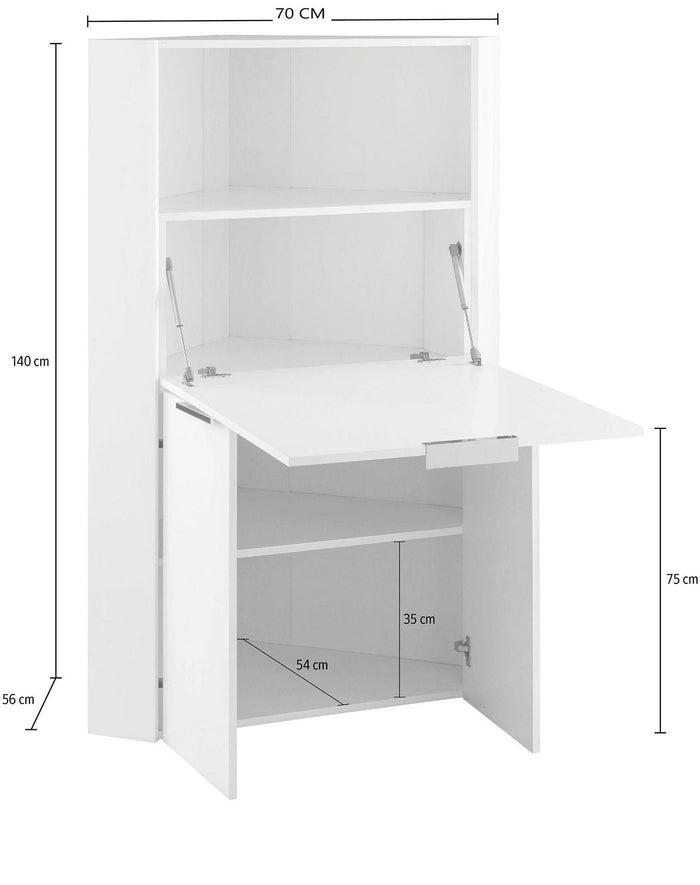 Scrivania Angolare 70x35x140 cm Dalia Bianco Lucido
