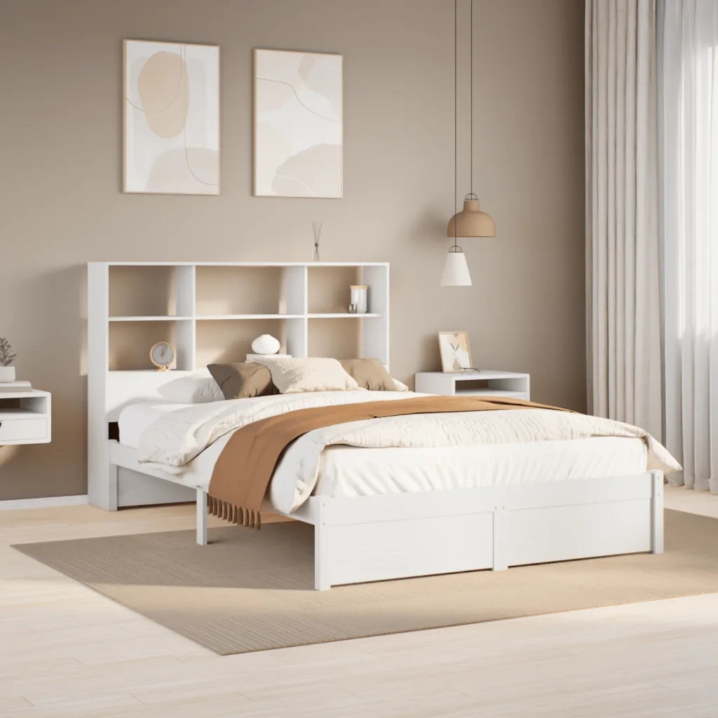 Letto Libreria senza Materasso-Struttura Letto con contenitore Bianco 160x200 cm Legno di Pino 589179