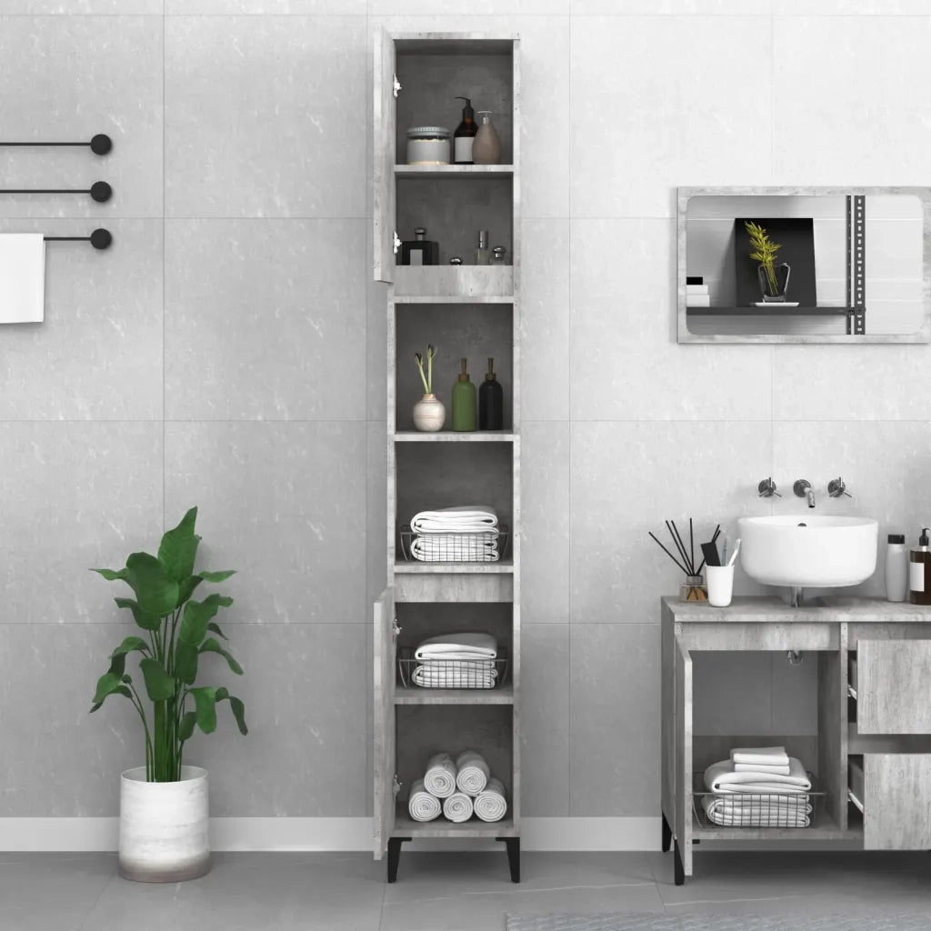 Armadietto Bagno | Armadio da bagno Grigio Cemento 30x30x190 cm Legno Multistrato