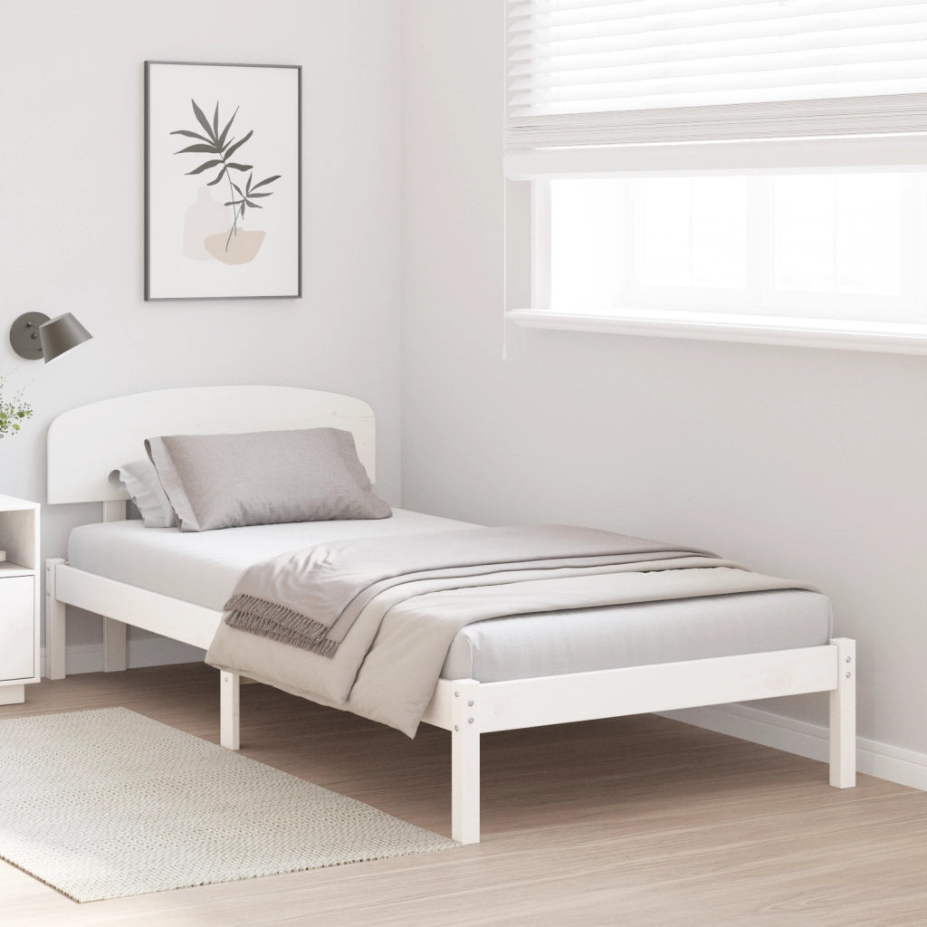 Struttura Letto con Testiera Bianca 80x200 cm Legno Massello di Pino