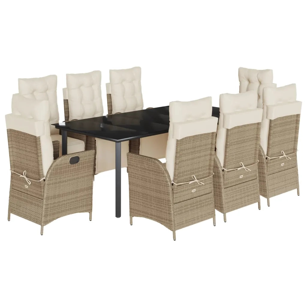 Set da Pranzo da Giardino 9 pz con Cuscini Beige in Polyrattan