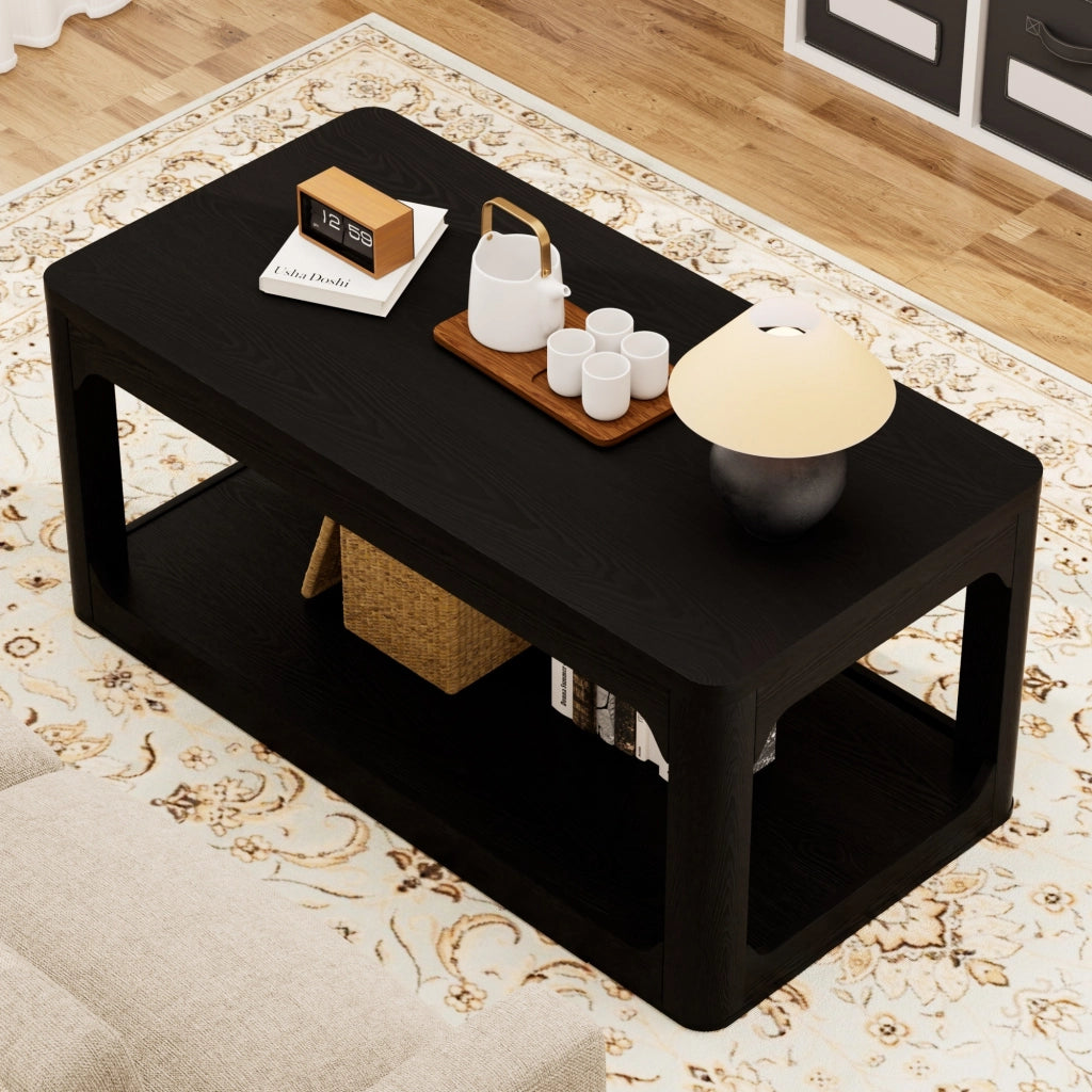 Tavolino da caffè 100x50x44.5 cm con due ripiani in MDF nero