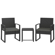 Set bistrot in rattan a 3 pezzi: 2 poltrone da giardino + tavolino da caffè; cuscini rimovibili; grigio scuro