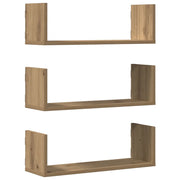 3 pz Mensole Parete | Mensola sospesa Rovere Artigianale 58x18x18 cm in Truciolato