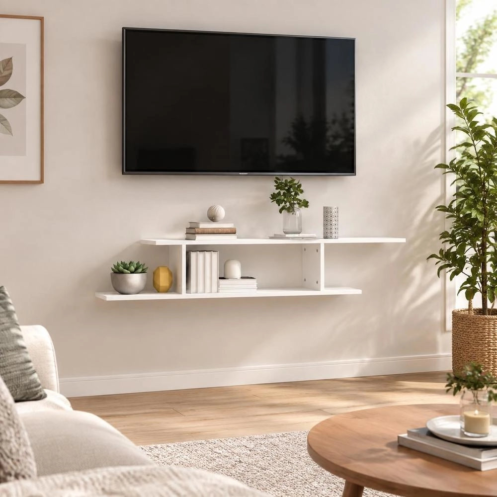 TV Wall Shelf, White, 125x18x23 Cm, Wood-based Material
