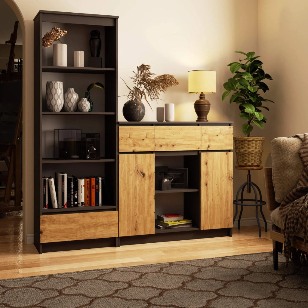 Cassettiera AKORD K100 Grigio Grafite 101 cm 2 ante 3 cassetti inserto frontale Quercia Artigiana 101x35x98 cm
