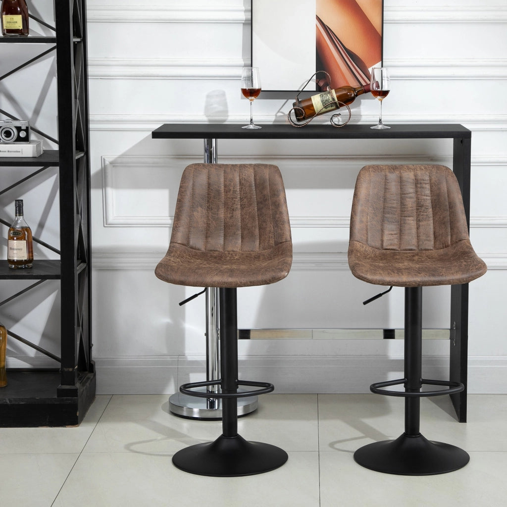 EasyComfort Set 2 Sgabelli Alti da Bar in Stile Industriale con Schienale, Poggiapiedi e Altezza Regolabile, Sedia in Microfibra, Marrone