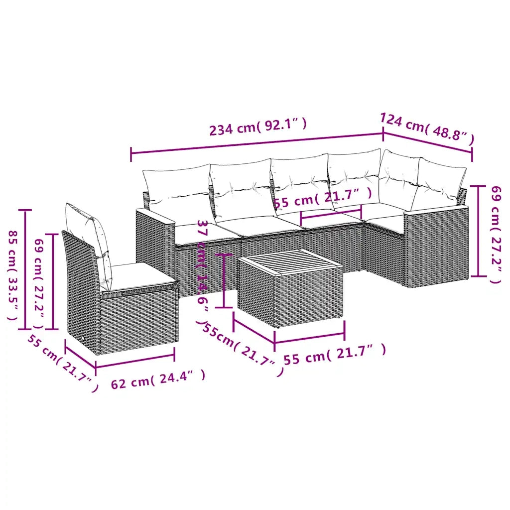 Set Divani da Giardino 7 pz con Cuscini Nero in Polyrattan 3226022