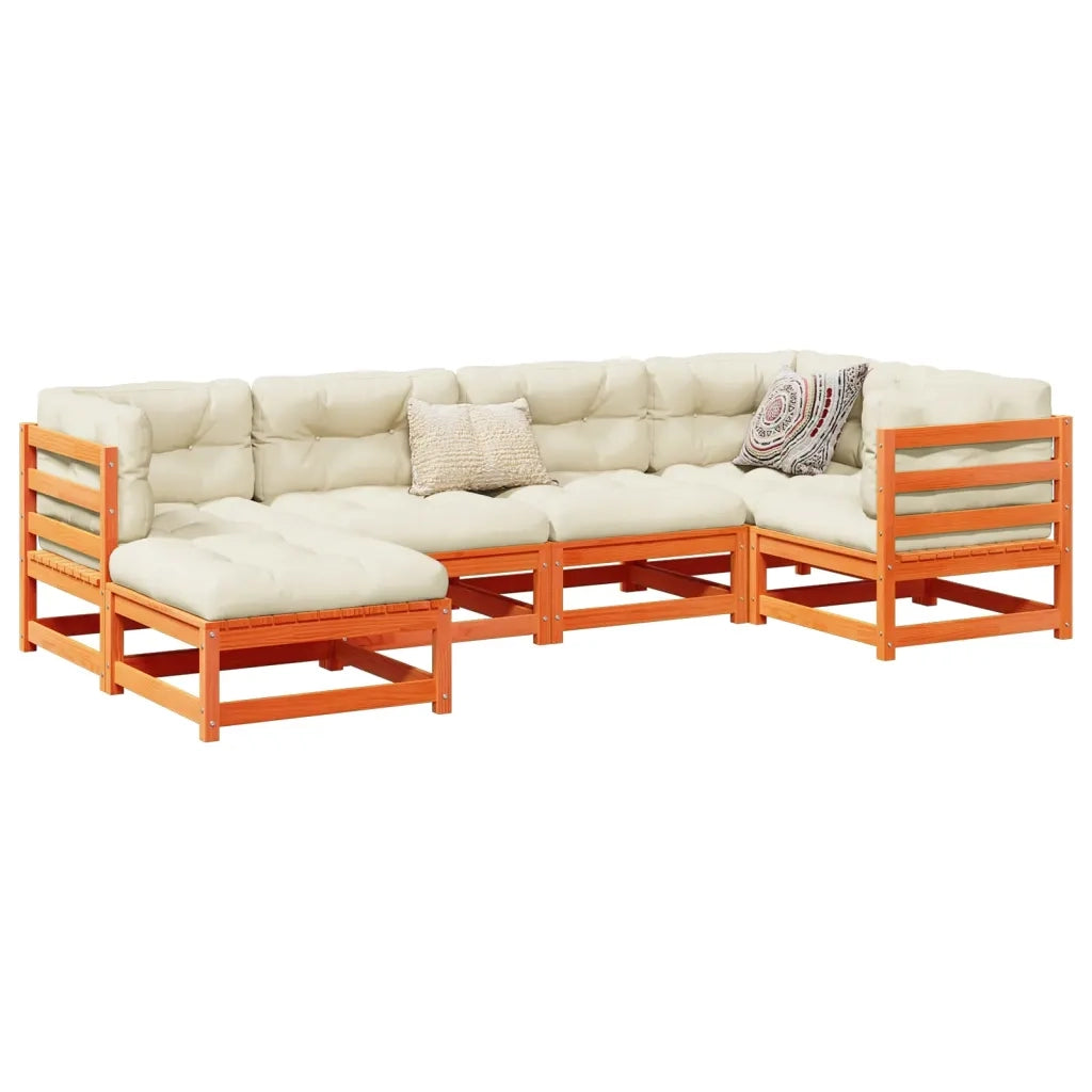 Set Divani da Giardino 6 pz Marrone Cera Legno Massello Pino 3299520