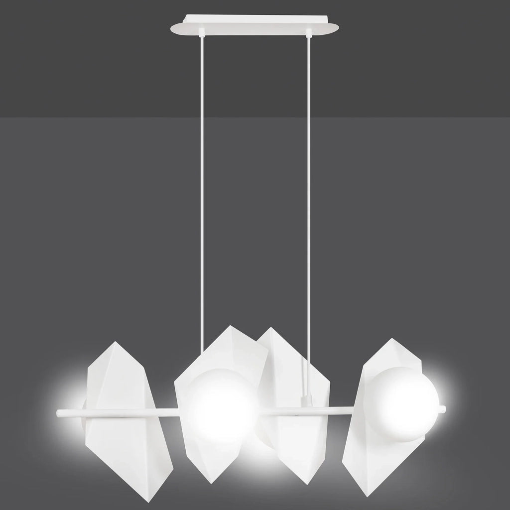 Lampadario 4 Luci Moderno Parvati In Acciaio Bianco E Sfere Vetro Opalino