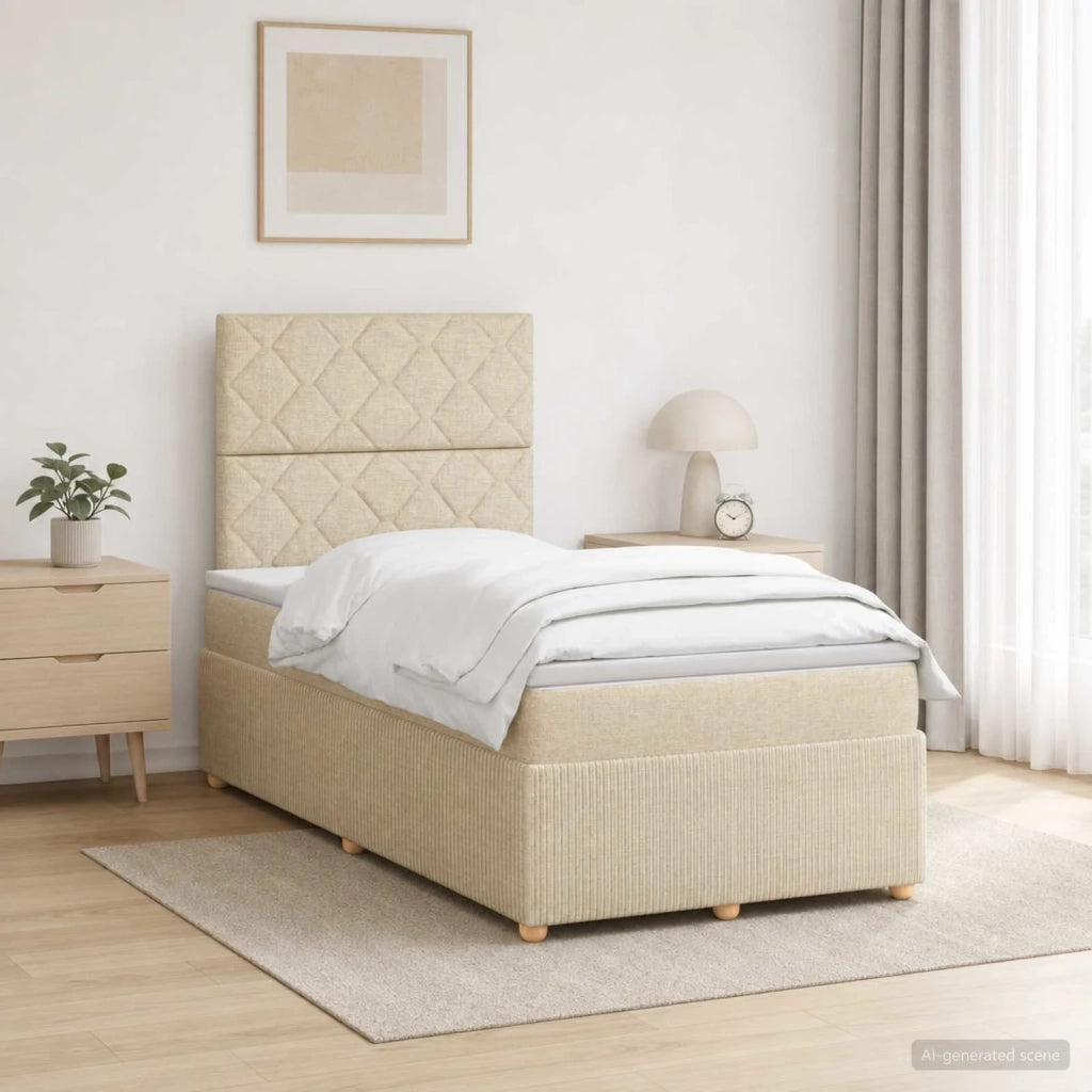 Letto Box Spring LED con Materasso Crema 120 x 190 cm Tessuto 3455823