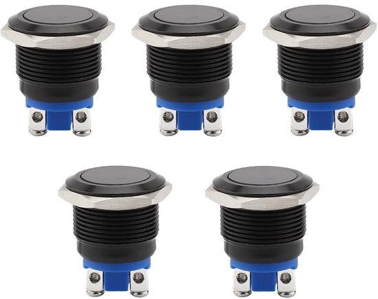 Drukschakelaar 16 mm acqua resistente, schakelaar metallica a rullo autoadesivo, set da 5, per veicoli, camper, barca.