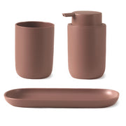 Set accessori bagno 3 pz con dispenser portaspazzolino e vassoio mocha - Taki