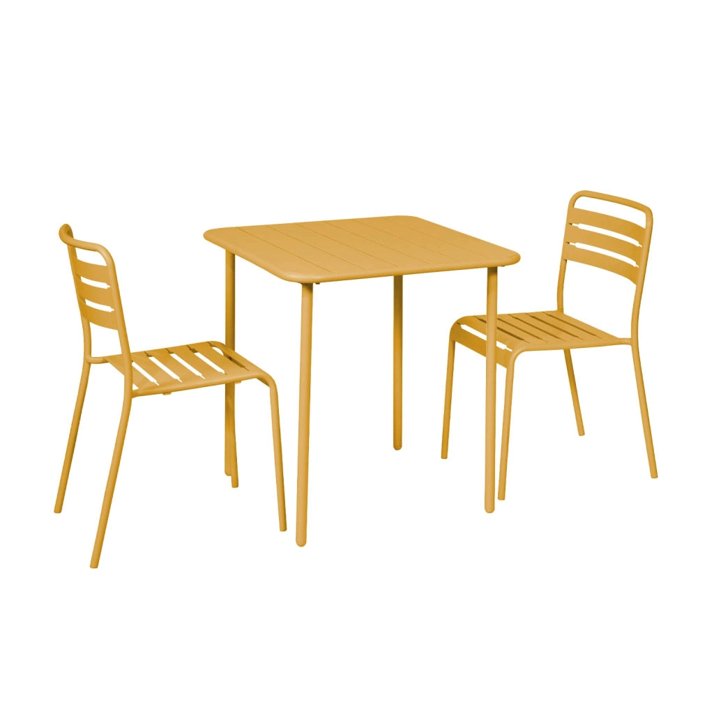 Set tavolo da giardino in acciaio con 2 sedie, 70cm, ocra