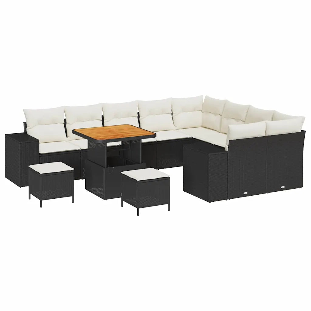 Set Divano da Giardino con cuscino 12 pcs Nero polyrattan