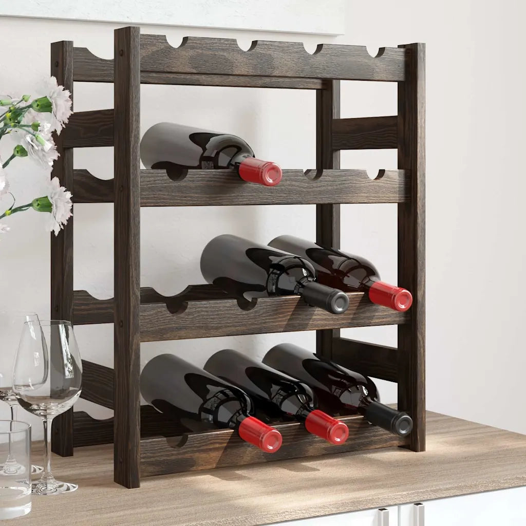 Portabottiglie per 16 Bottiglie Nero Legno Massello di Pino CFW1861468