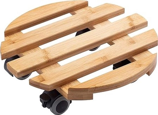 Rotolatore per piante diametro 300 mm - Capacità di carico 60 kg - Piattaforma di bambù - Aspetto naturale del legno - Ruote TPE con 4 serraggi/Rotolatore per interni/Rotolatore per fiori/Aiuto al trasporto per piante