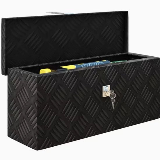 Cassa per strumenti in alluminio con chiusura a chiave | Scatola di stoccaggio per strumenti | Nero | 50 × 15,5 × 20,5 cm
