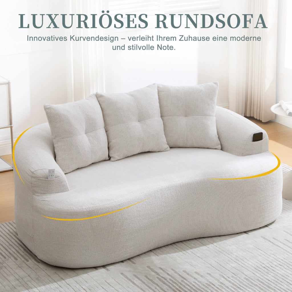 DIVANO 2 POSTI Curvo 164x92x60 cm in Chenille Beige