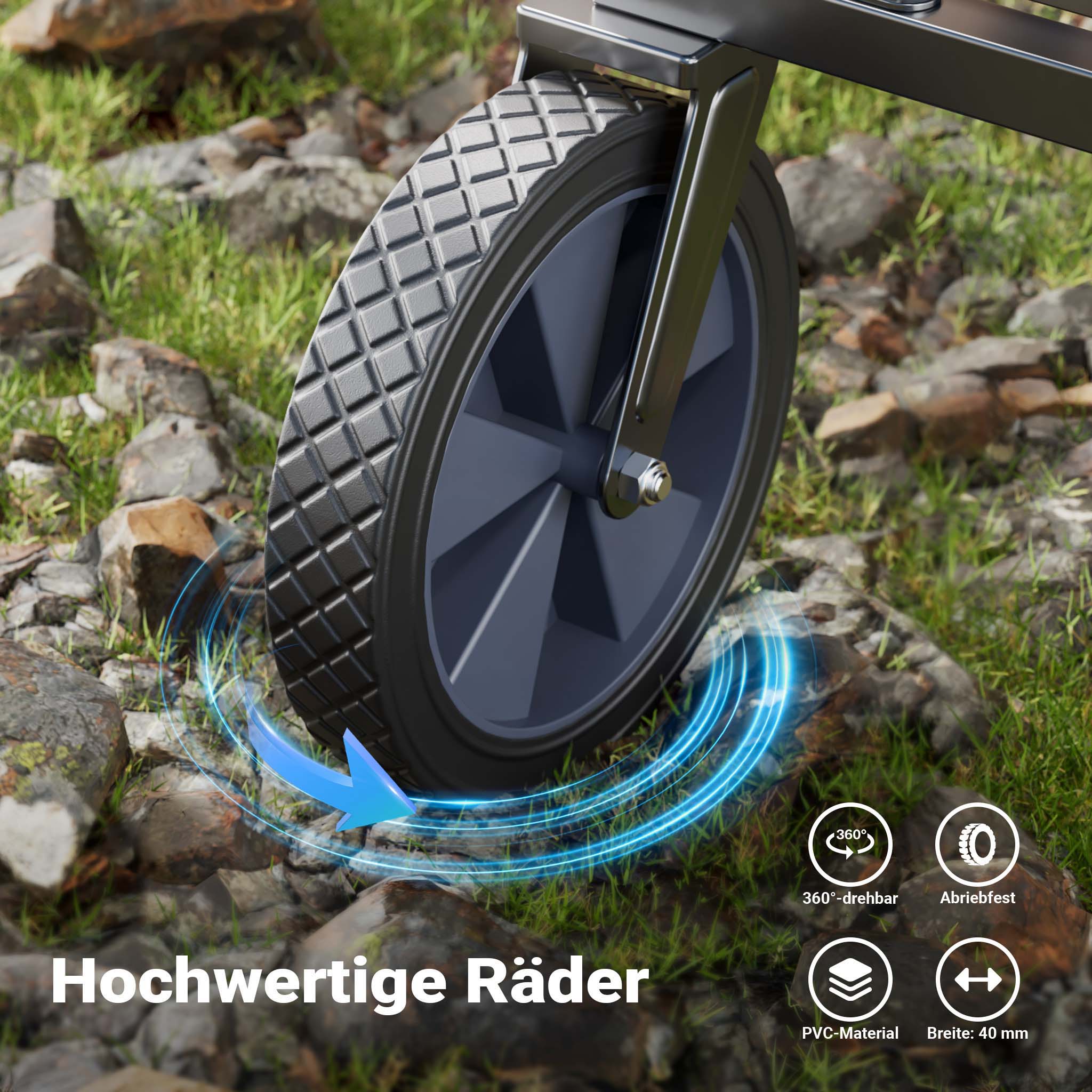 Toboli Carretto a mano pieghevole, max 100 kg, tessuto impermeabile grigio e manico telescopico, Carrello spiaggia