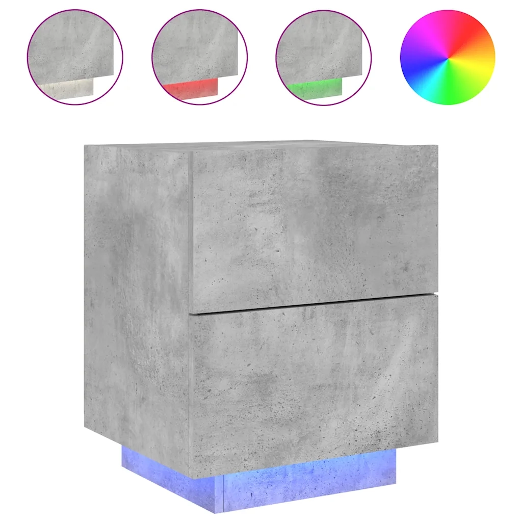 Comodino | Armadio da Notte | Mobiletto da notte con Luci LED Grigio Cemento in Legno Multistrato