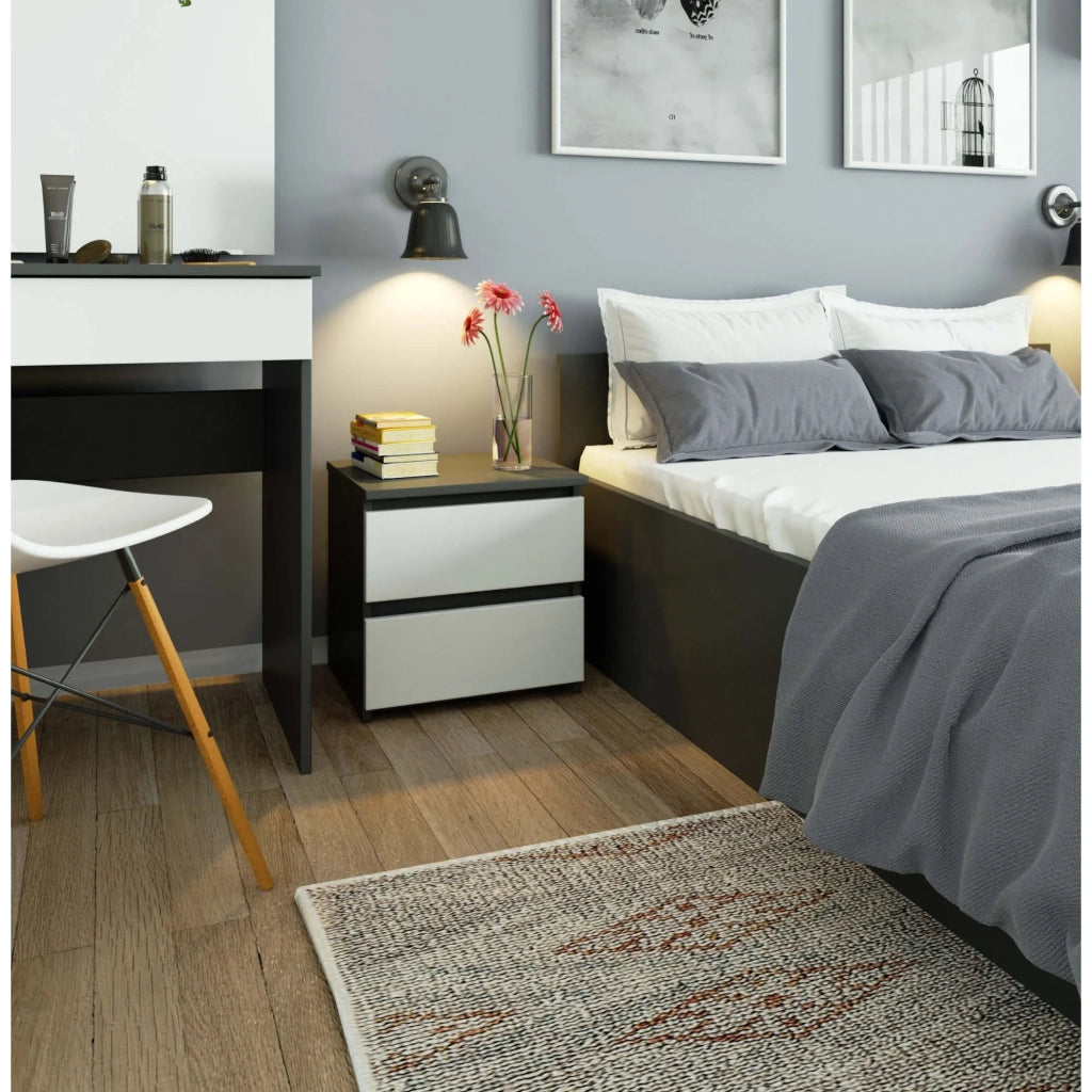 Comodino AKORD CL2 Grigia Grafite 40 cm 2 cassetti inserto frontale Bianco 40x35x40 cm